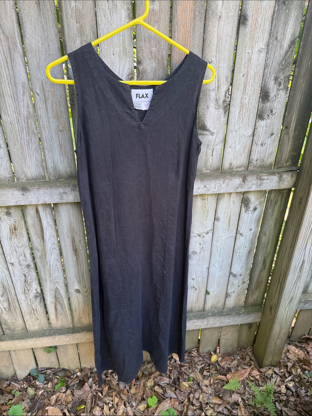 Flax Sleeveless Linen Midi Dress scoop plus V-neck Black S